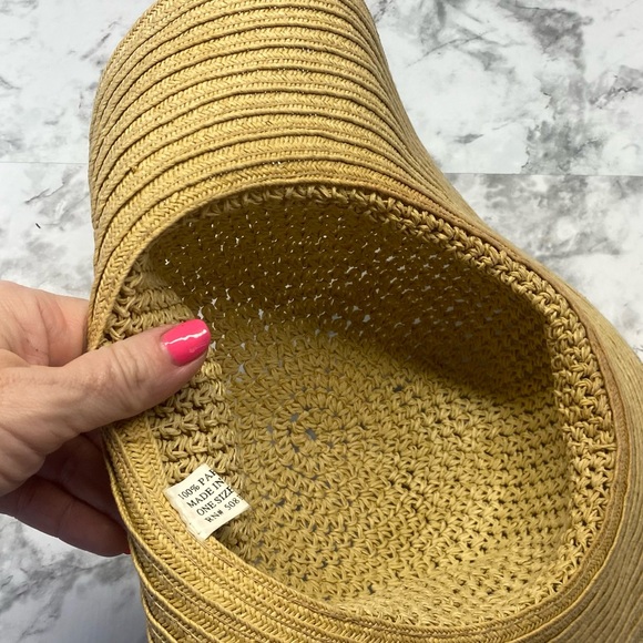 Beach Travel Cream / Tan Lightweight Packable 100% Paper Woven Wide Brim Hat - Picture 6 of 14